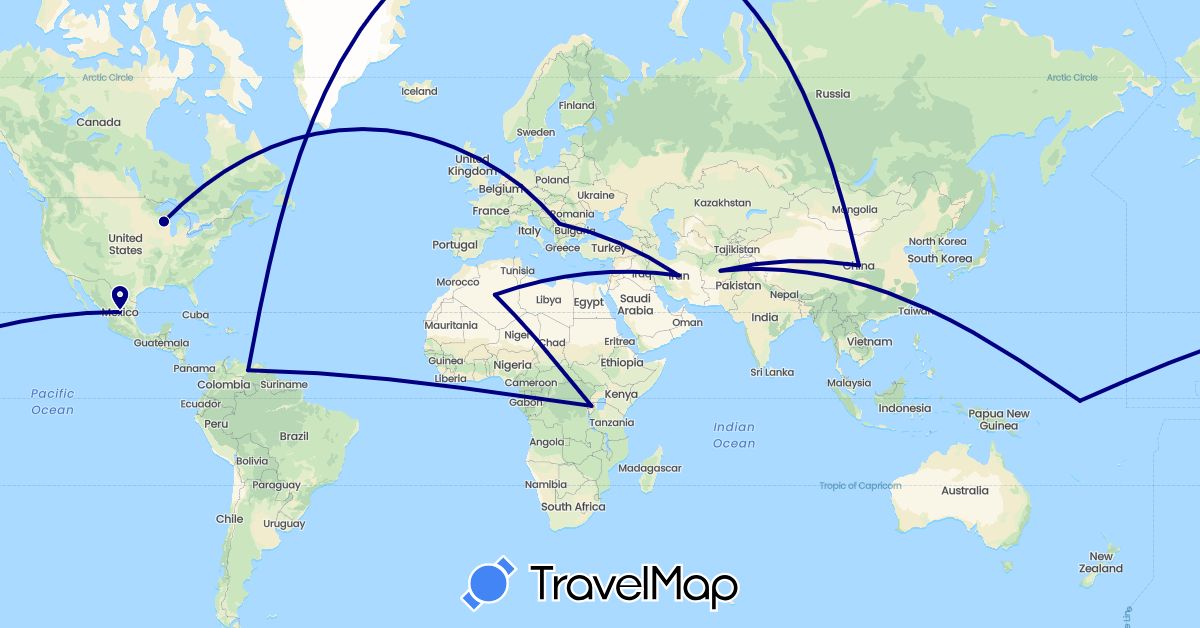 TravelMap itinerary: driving in Afghanistan, China, Germany, Algeria, Iran, Mexico, Nauru, Serbia, Rwanda, United States, Venezuela (Africa, Asia, Europe, North America, Oceania, South America)